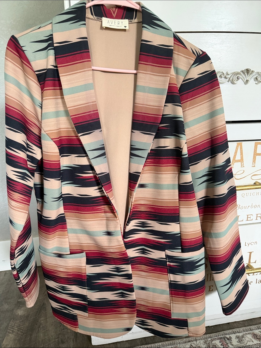 Avery Multicolor Striped Notch Lapel Blazer - Rose, Tan & Aqua